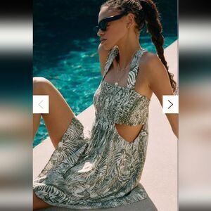 NWT By Anthropologie Square-Neck Smocked Cut-Out Mini Dress Petite MP Medium